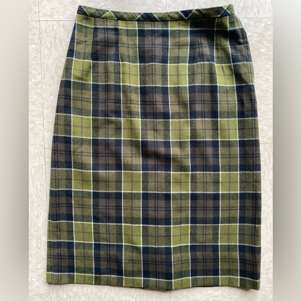 1960s Wool Plaid White Stag Pencil Skirt S